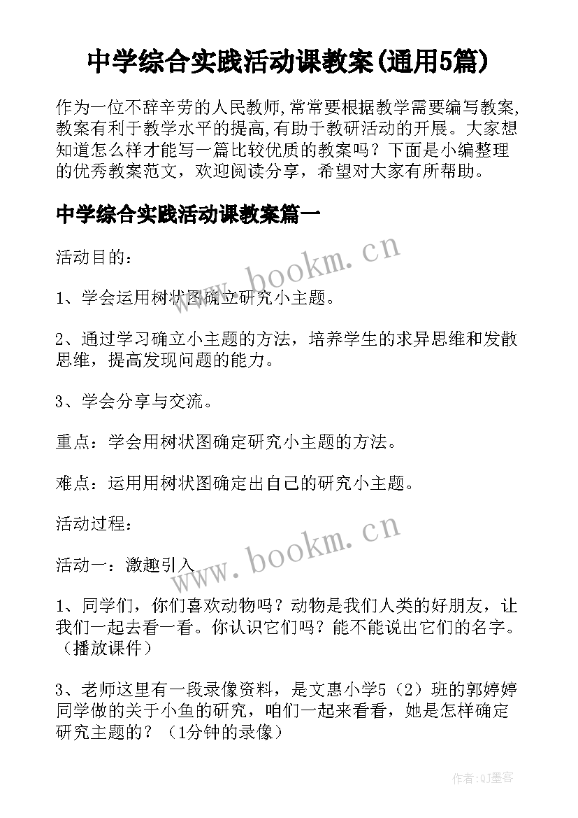 中学综合实践活动课教案(通用5篇)