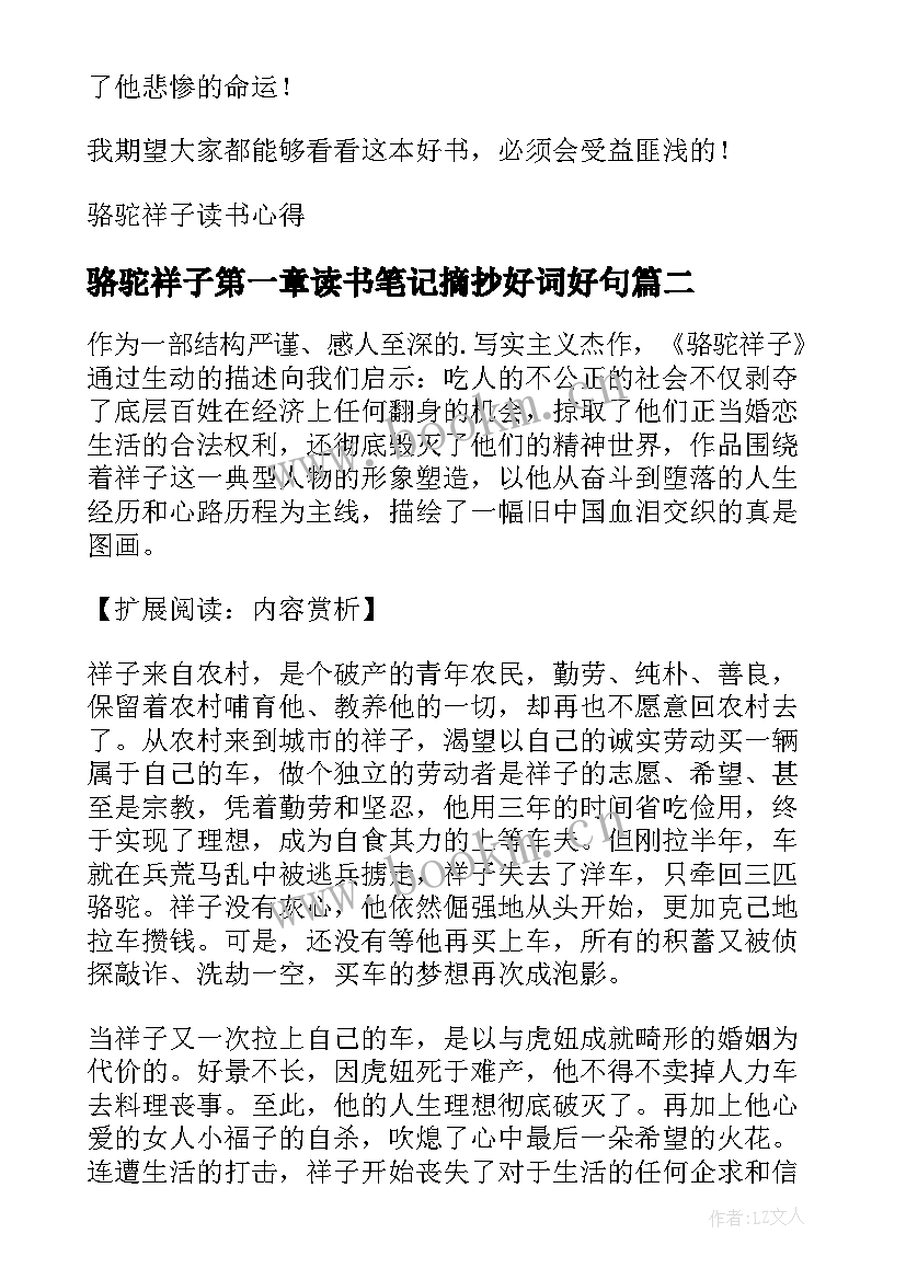 最新骆驼祥子第一章读书笔记摘抄好词好句(实用5篇)