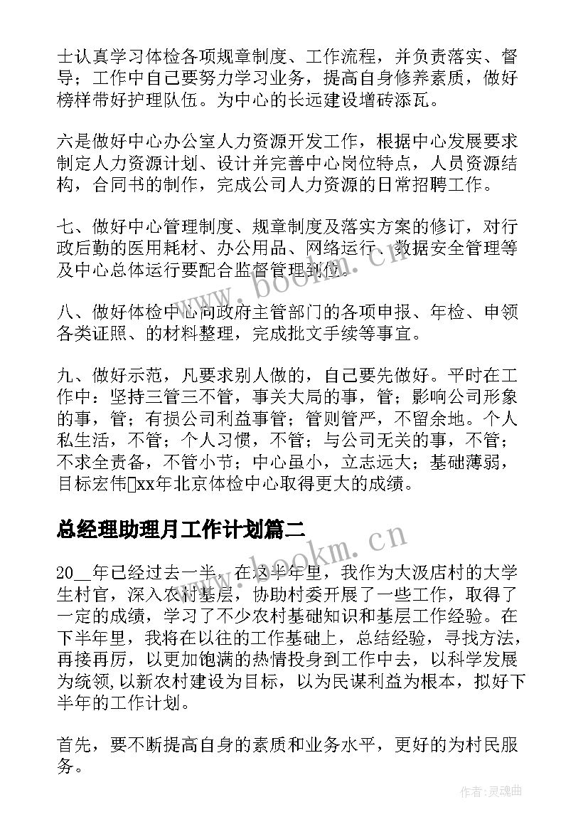 总经理助理月工作计划 经理助理工作计划(精选6篇)