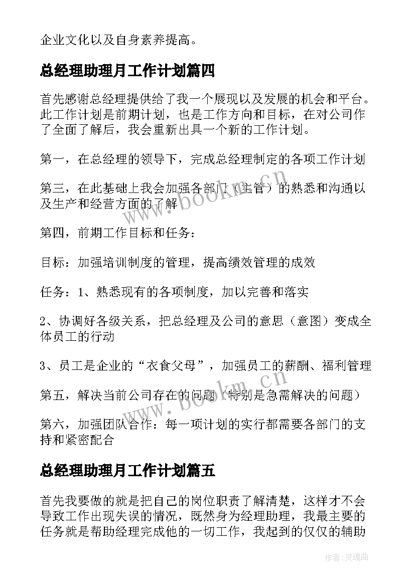 总经理助理月工作计划 经理助理工作计划(精选6篇)