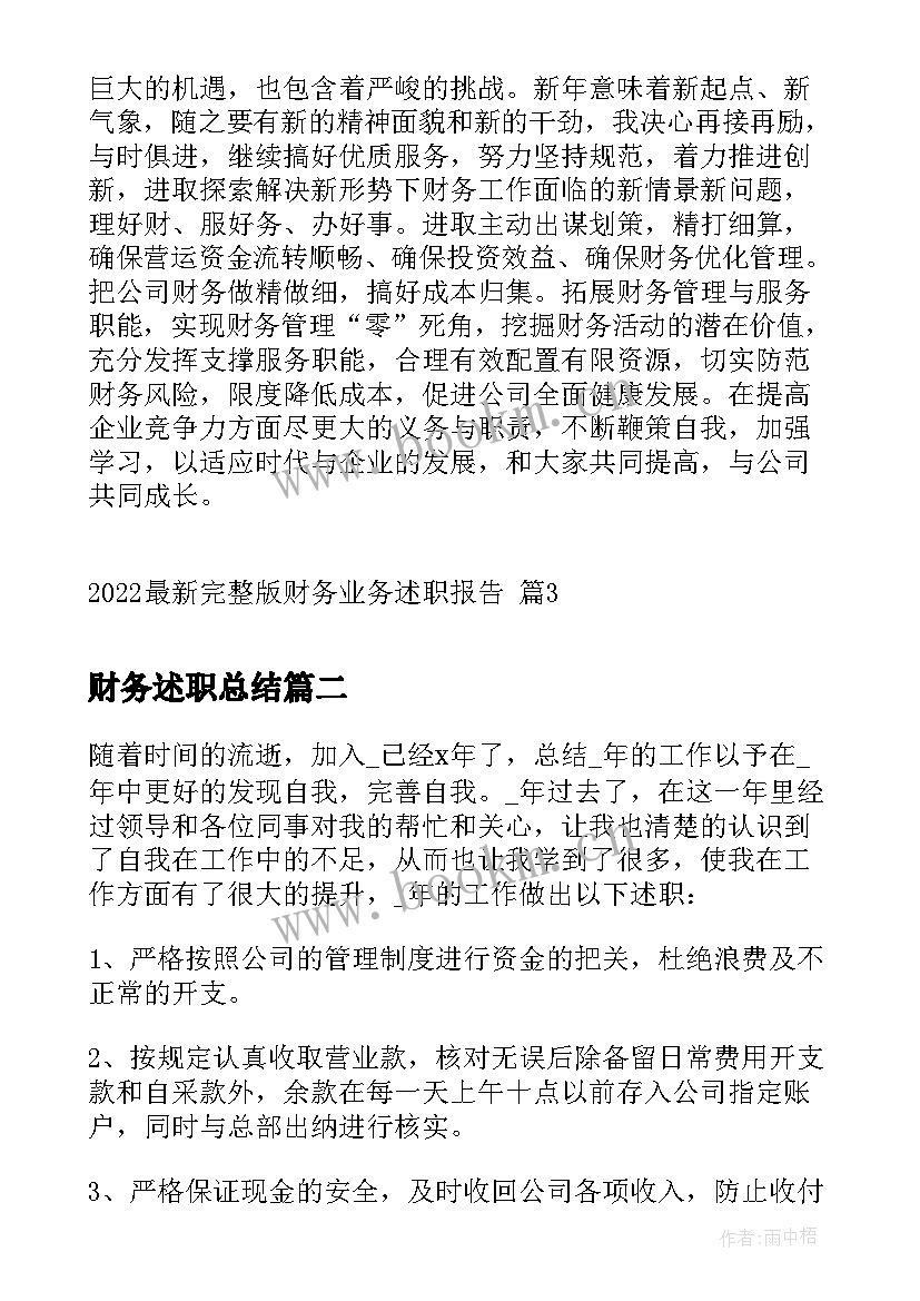 2023年财务述职总结(优秀5篇)