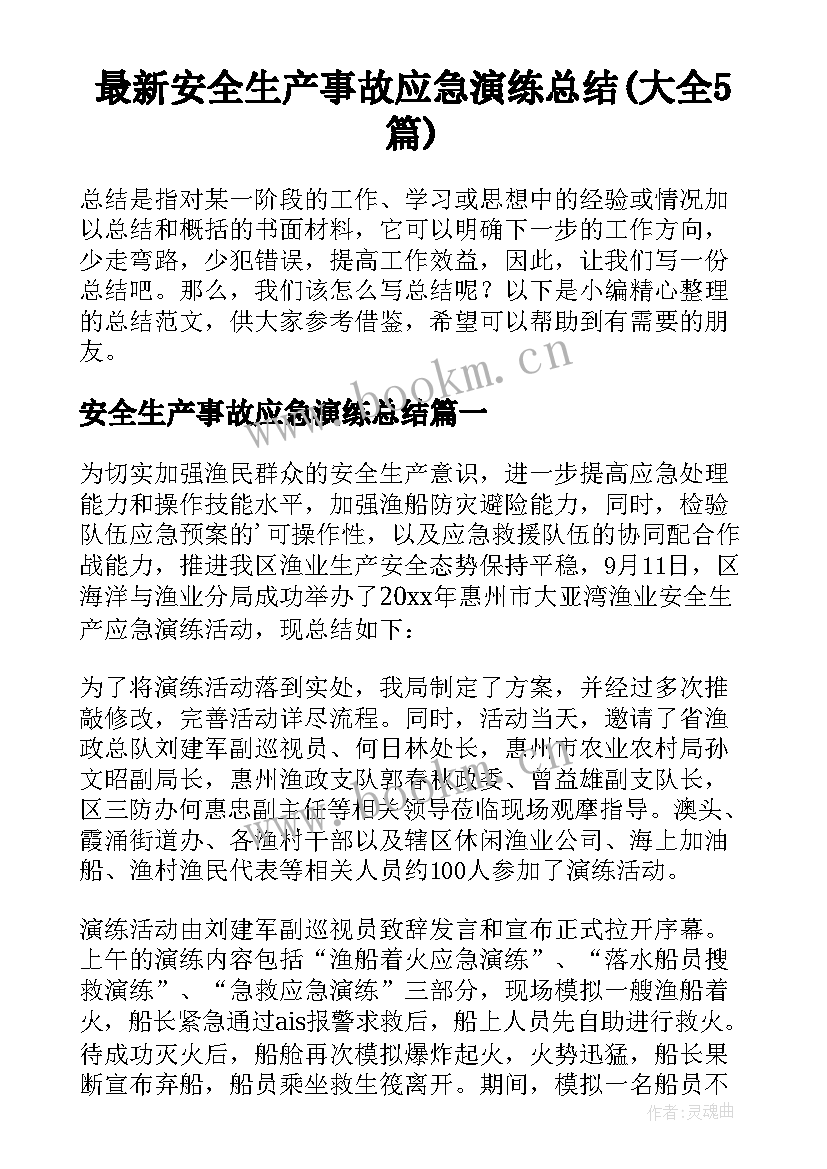 最新安全生产事故应急演练总结(大全5篇)