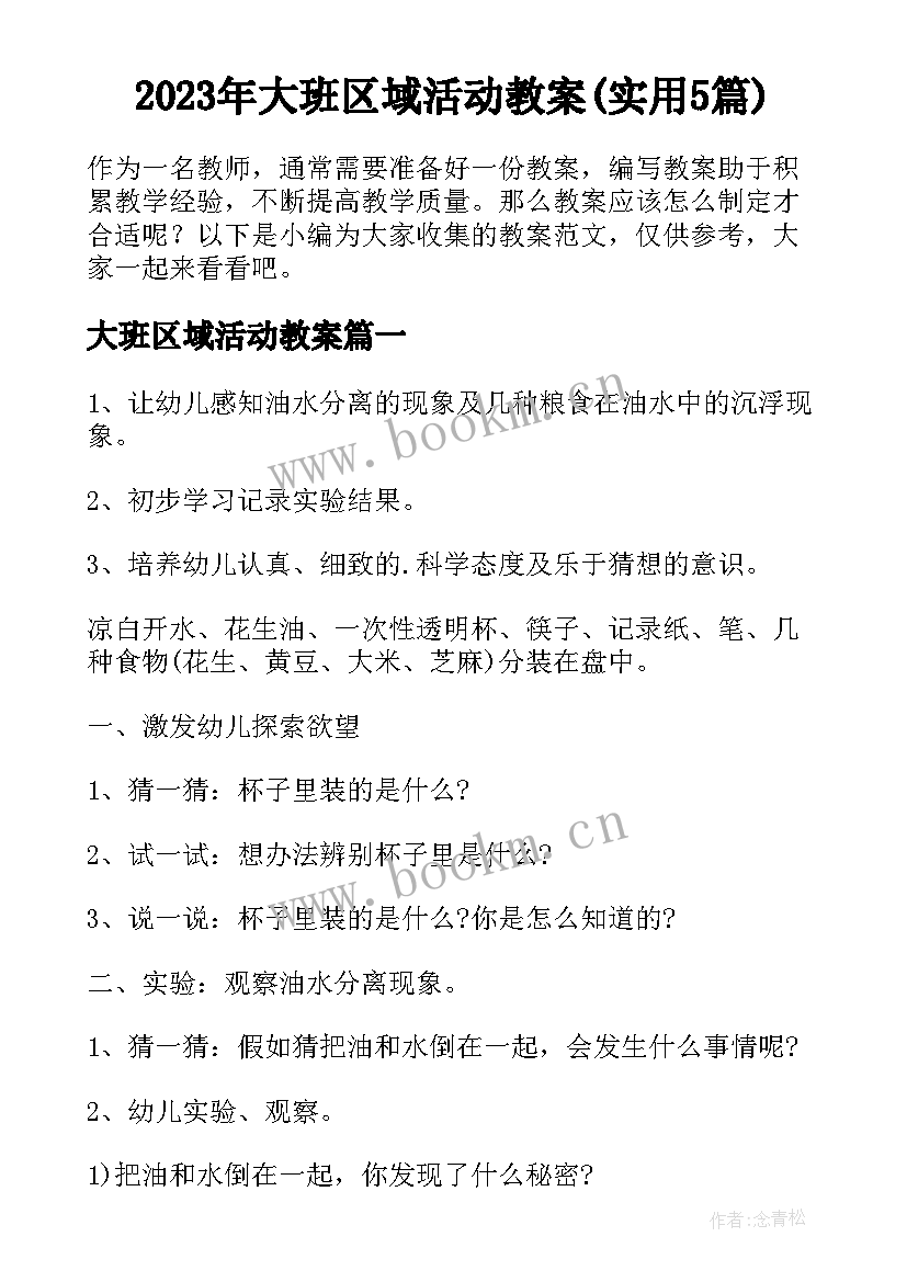 2023年大班区域活动教案(实用5篇)