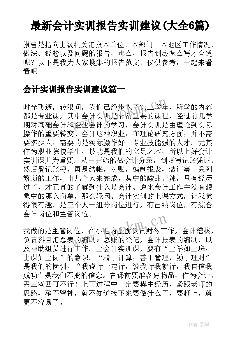 最新会计实训报告实训建议(大全6篇)