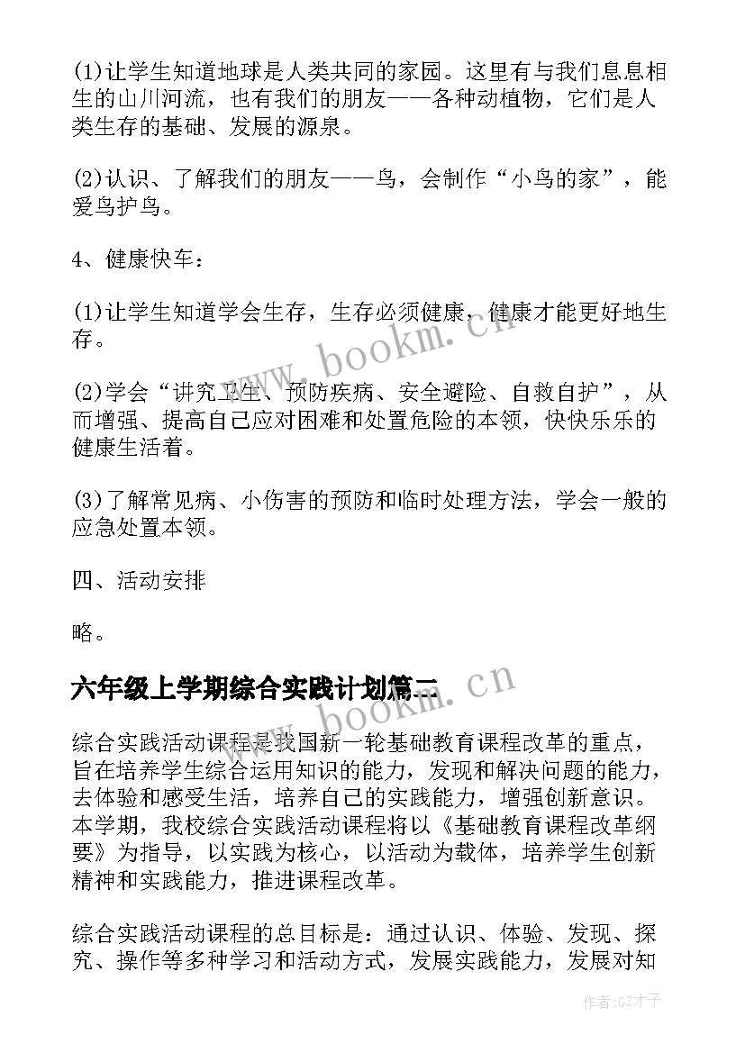 2023年六年级上学期综合实践计划(优秀5篇)