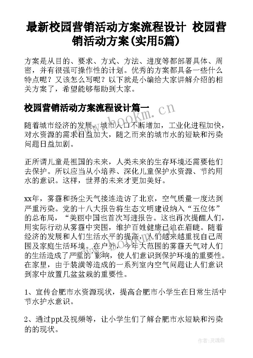 最新校园营销活动方案流程设计 校园营销活动方案(实用5篇)