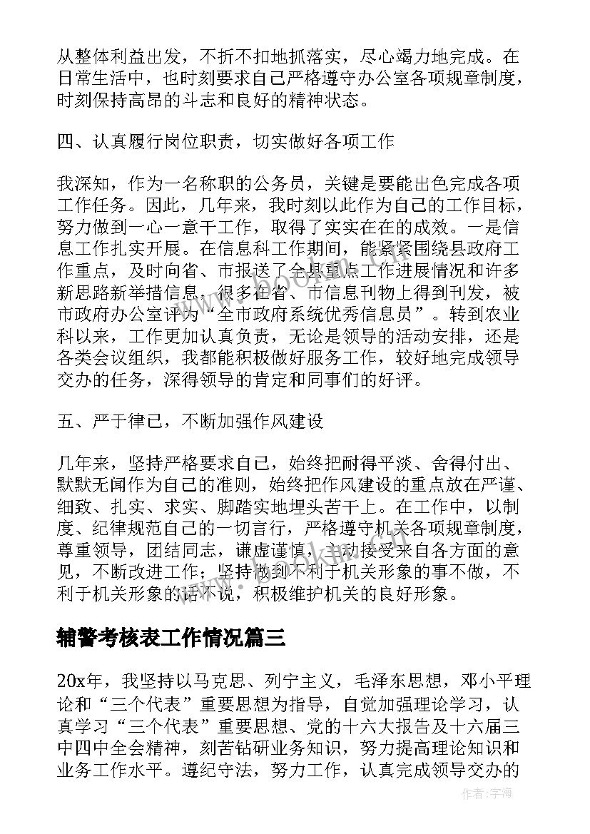 辅警考核表工作情况 事业单位工作人员年度考核登记表个人总结(优秀5篇)