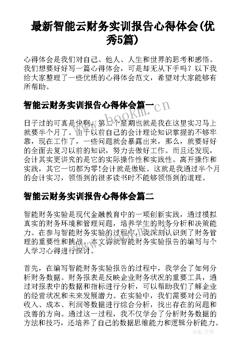 最新智能云财务实训报告心得体会(优秀5篇)