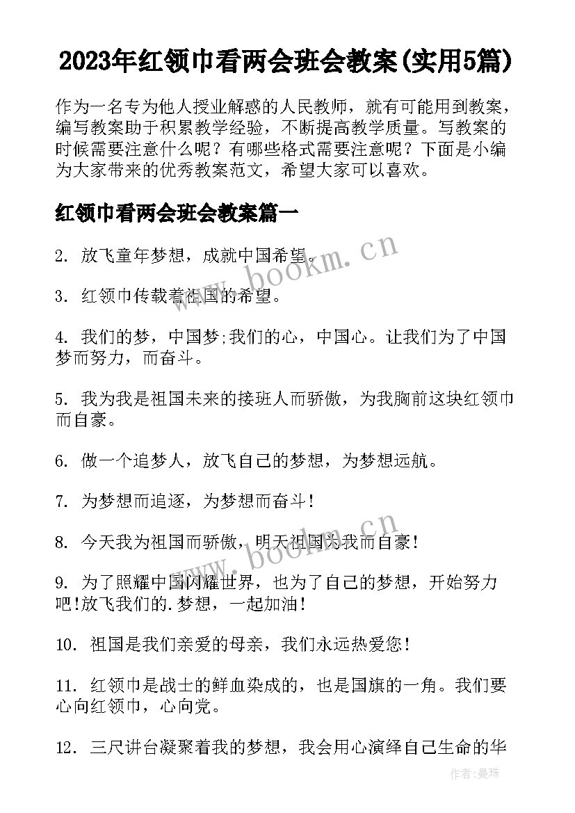 2023年红领巾看两会班会教案(实用5篇)