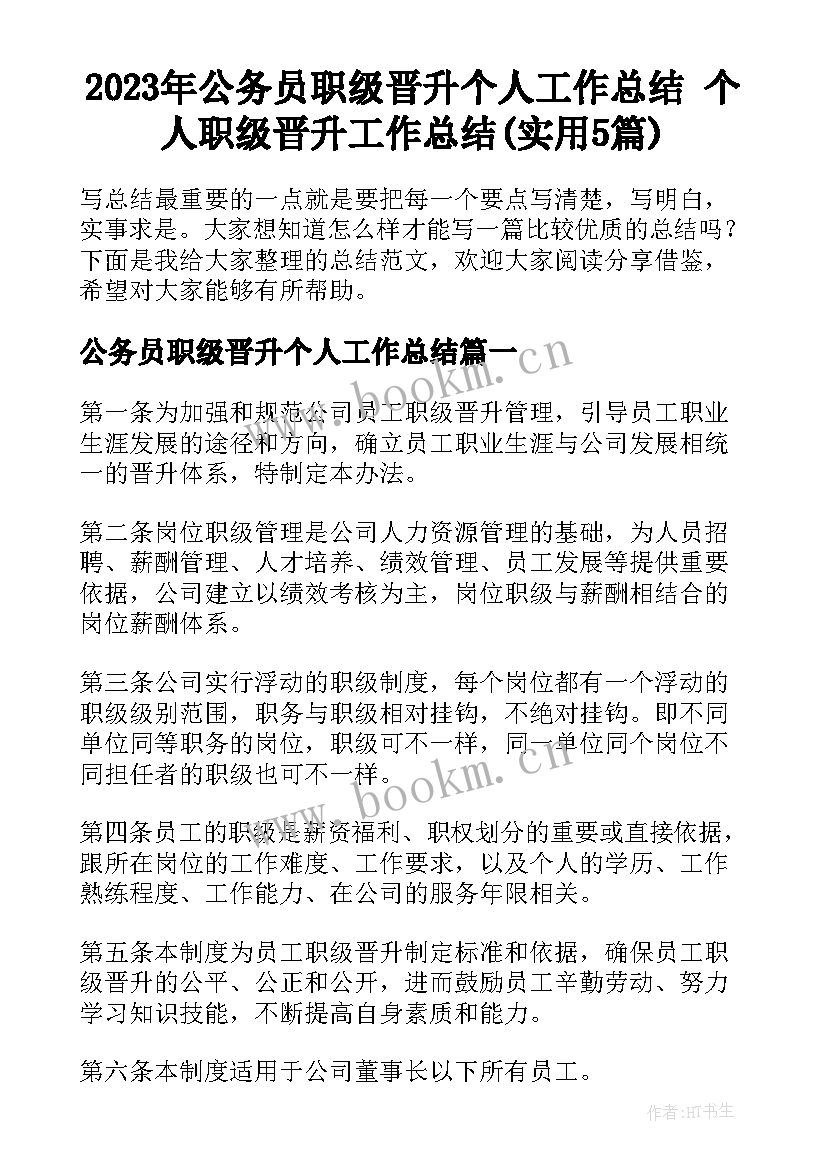 2023年公务员职级晋升个人工作总结 个人职级晋升工作总结(实用5篇)