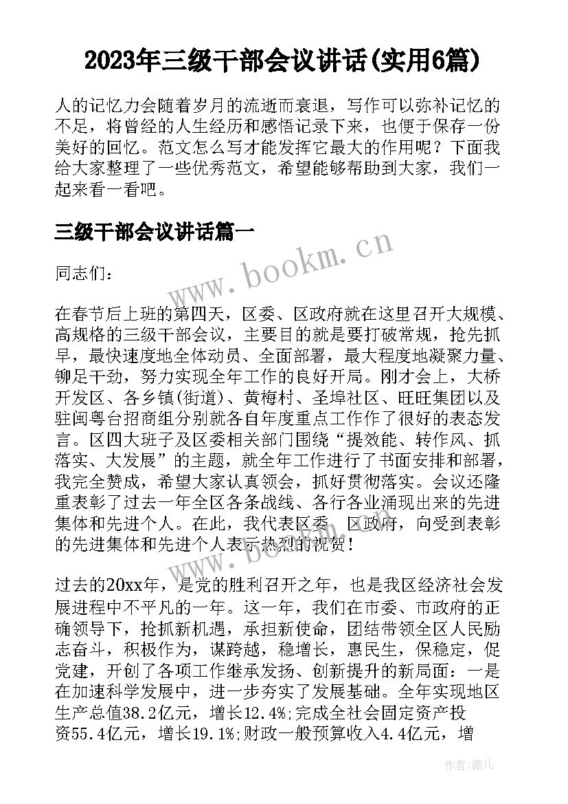 2023年三级干部会议讲话(实用6篇)