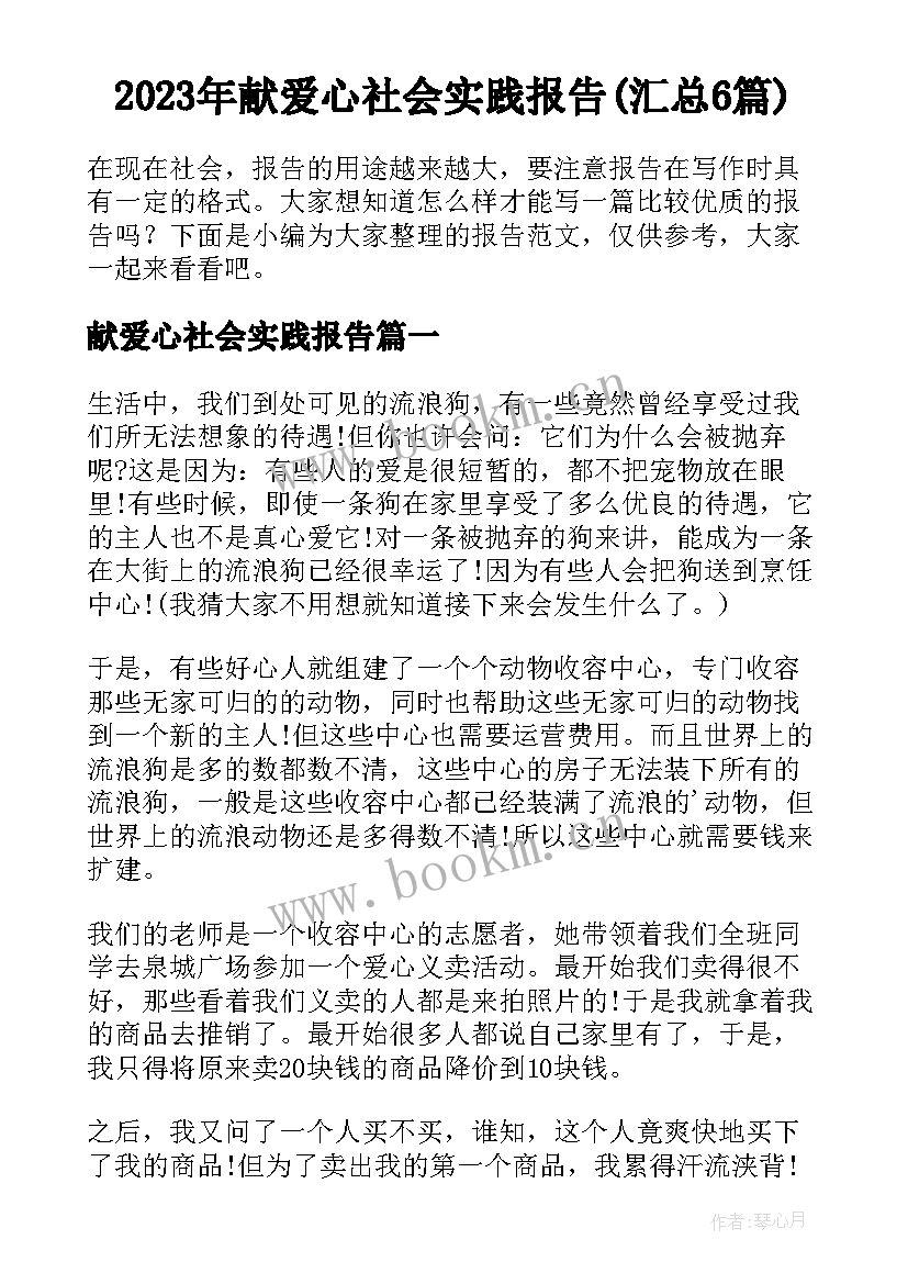 2023年献爱心社会实践报告(汇总6篇)