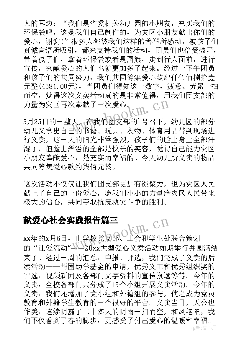 2023年献爱心社会实践报告(汇总6篇)