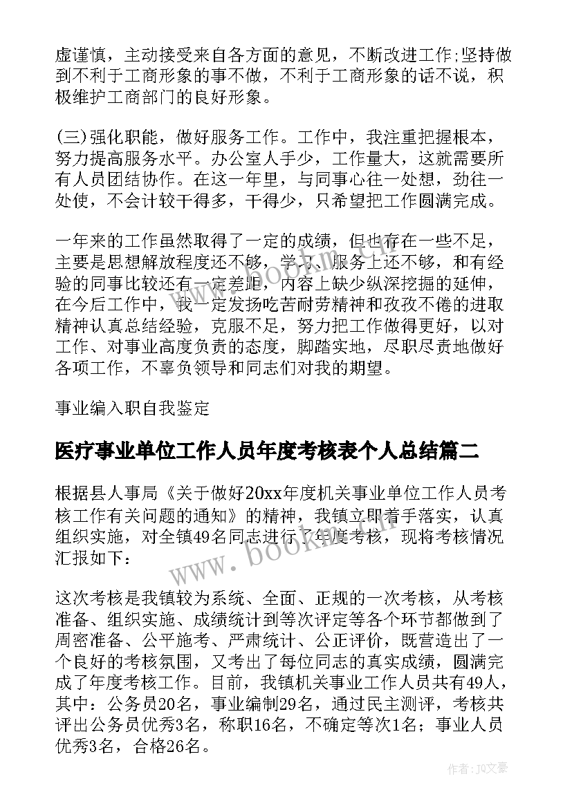 2023年医疗事业单位工作人员年度考核表个人总结(大全5篇)