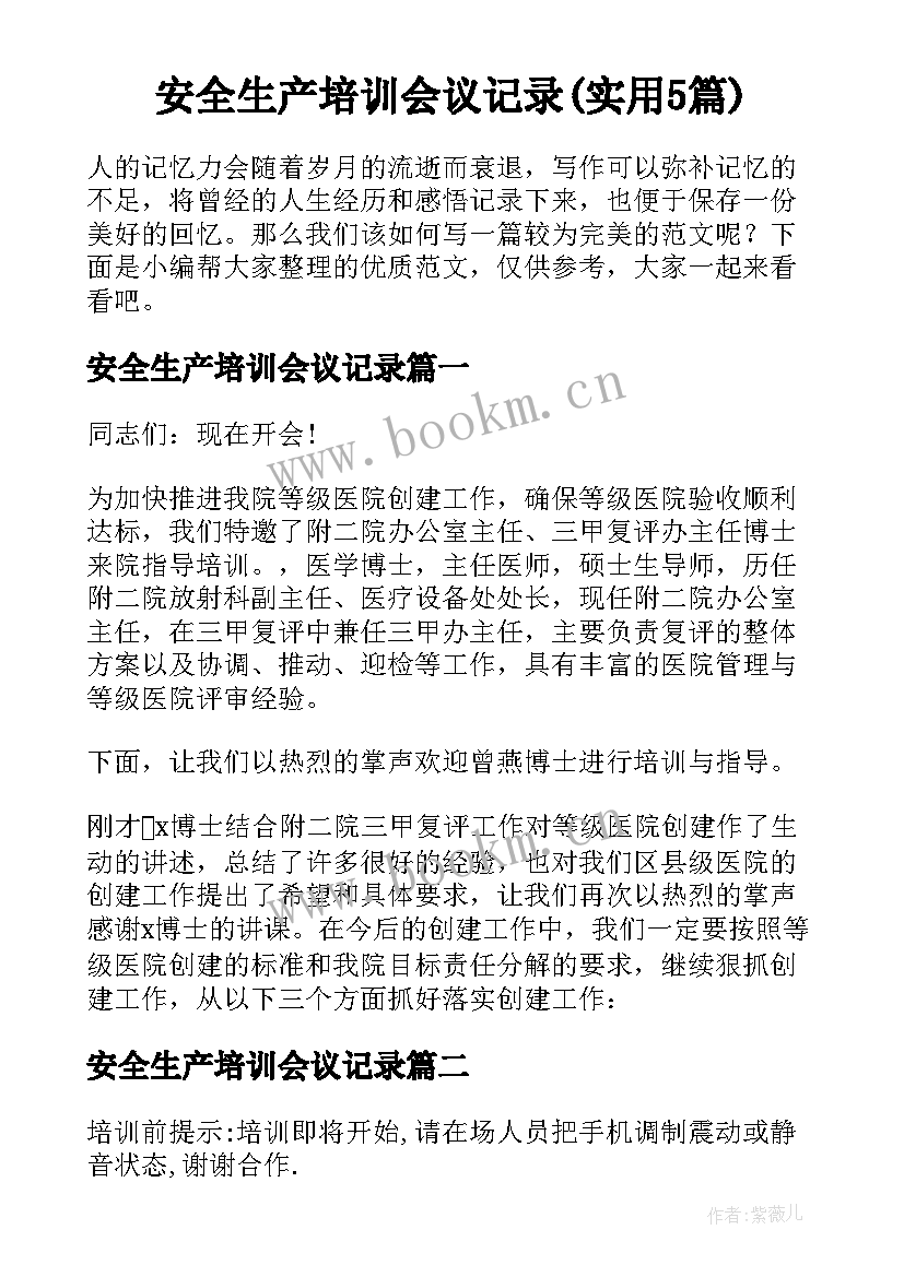 安全生产培训会议记录(实用5篇)