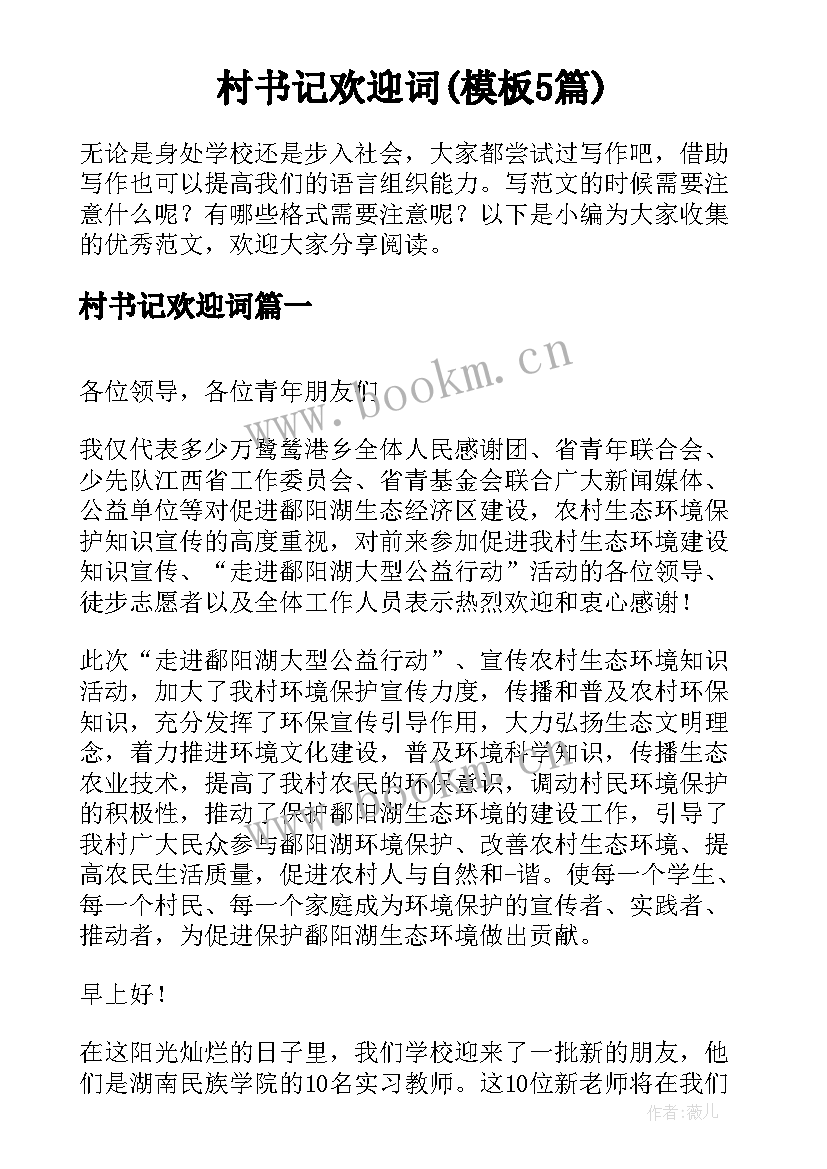 村书记欢迎词(模板5篇)