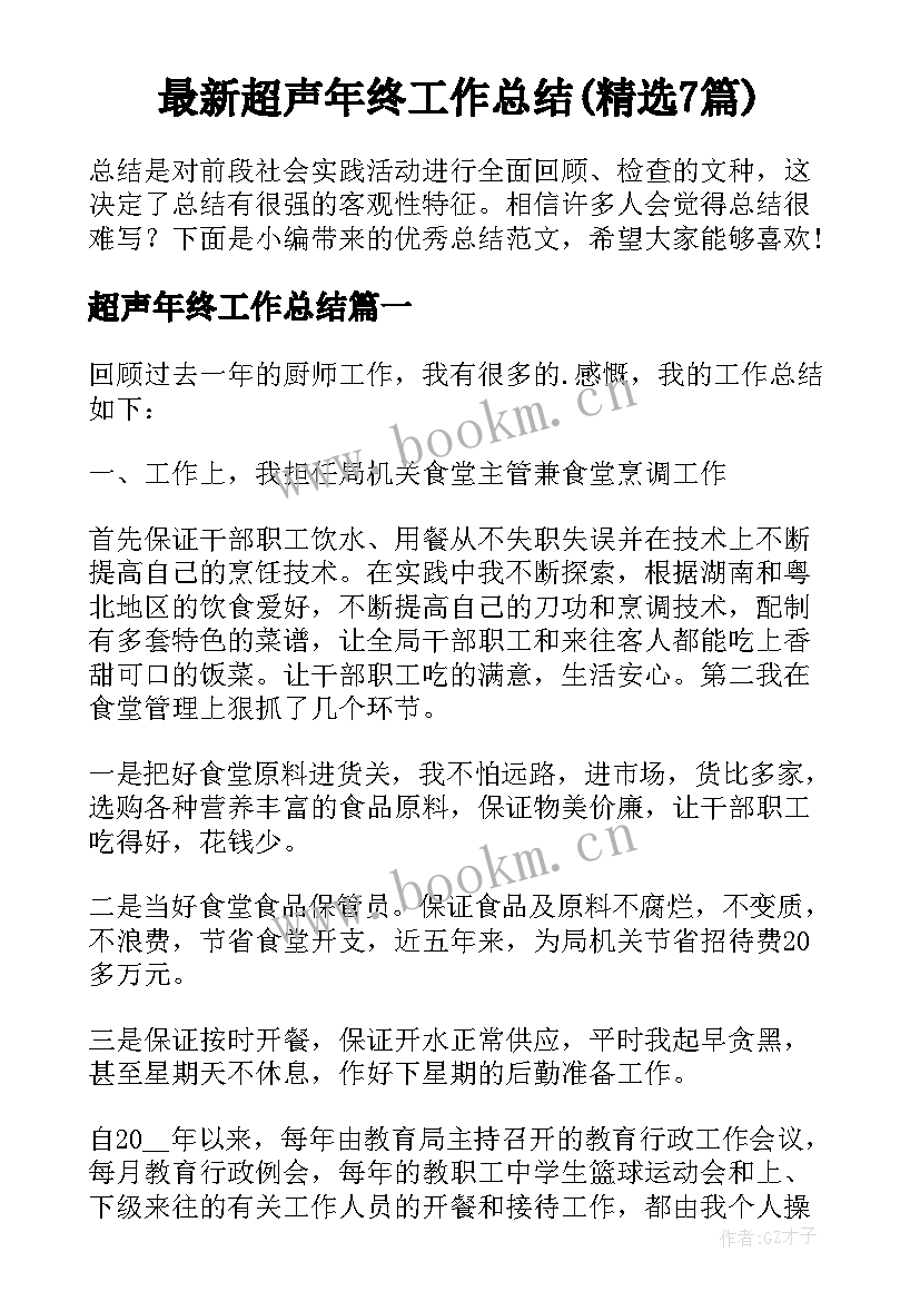 最新超声年终工作总结(精选7篇)