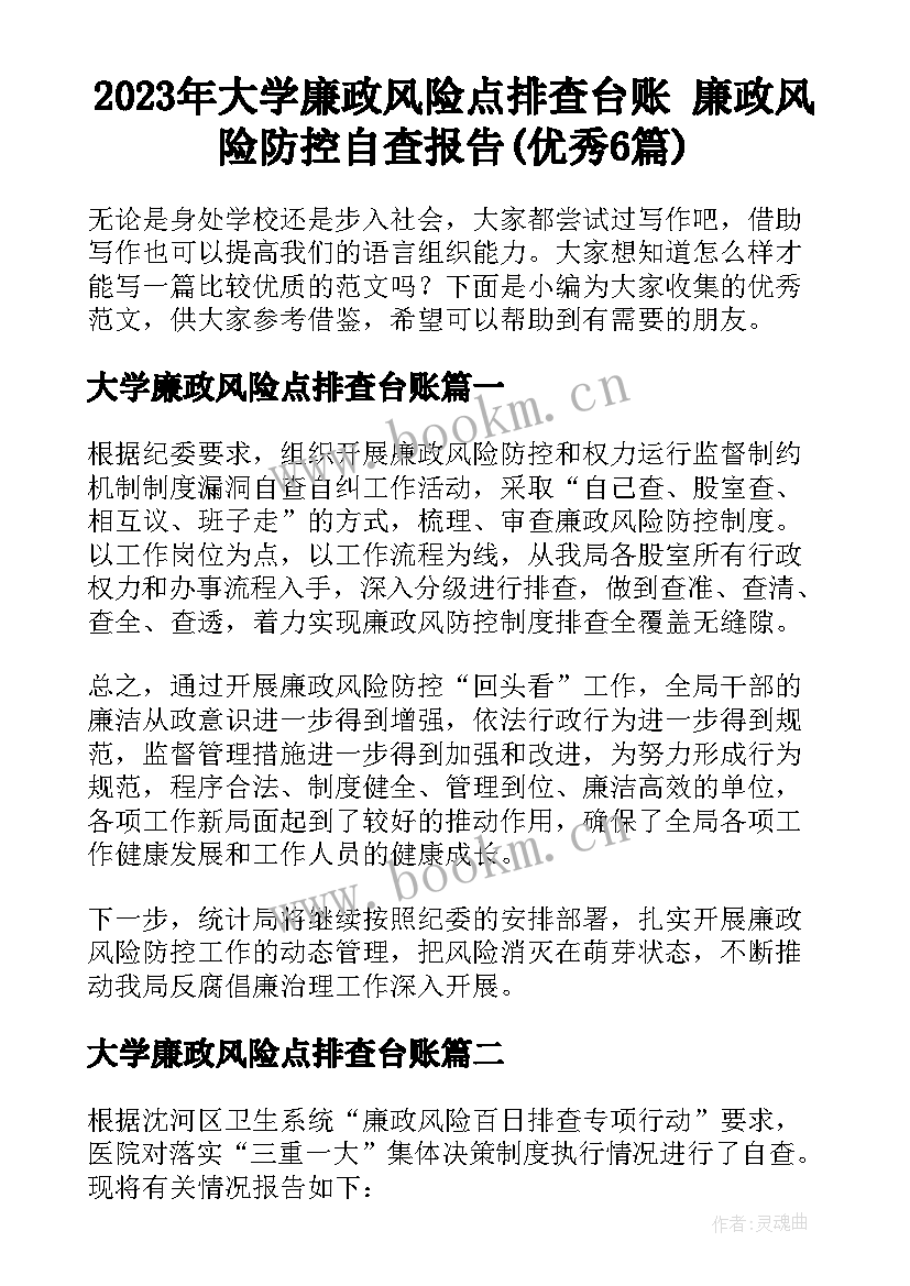 2023年大学廉政风险点排查台账 廉政风险防控自查报告(优秀6篇)