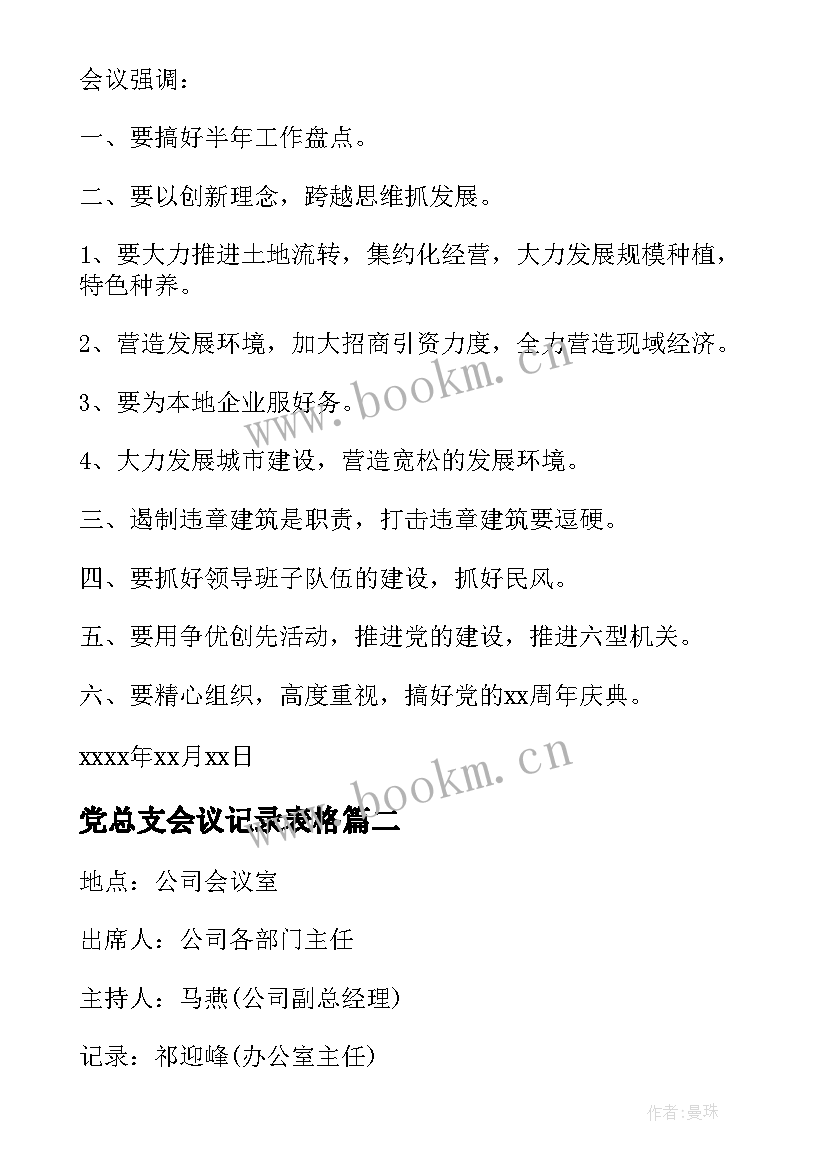 最新党总支会议记录表格(精选5篇)