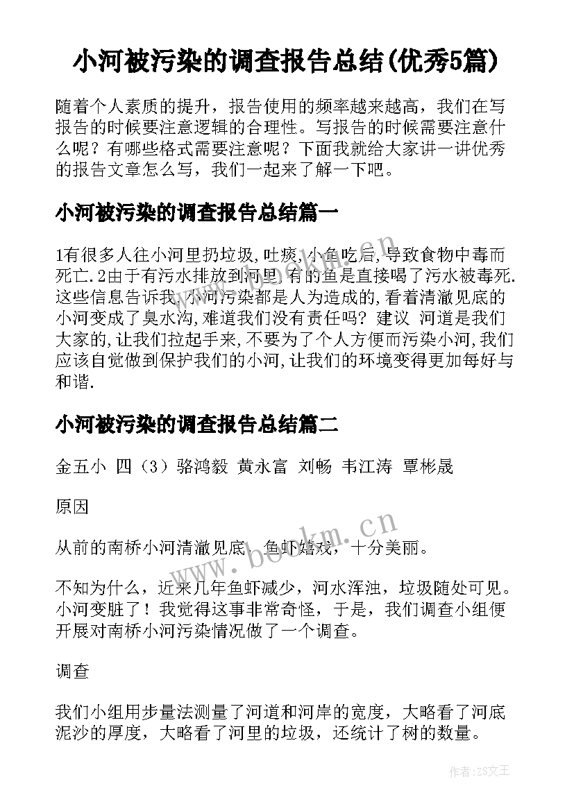 小河被污染的调查报告总结(优秀5篇)