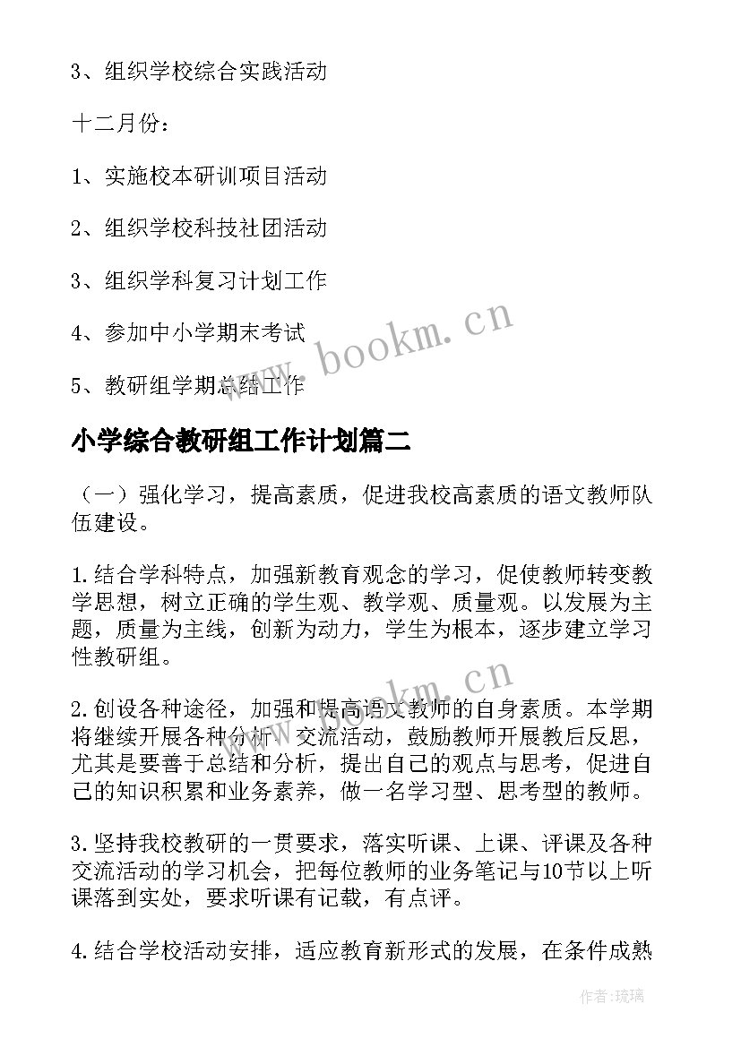 2023年小学综合教研组工作计划(优秀9篇)