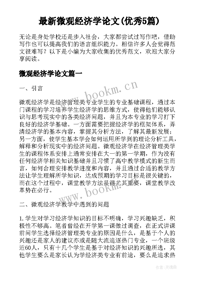 最新微观经济学论文(优秀5篇)