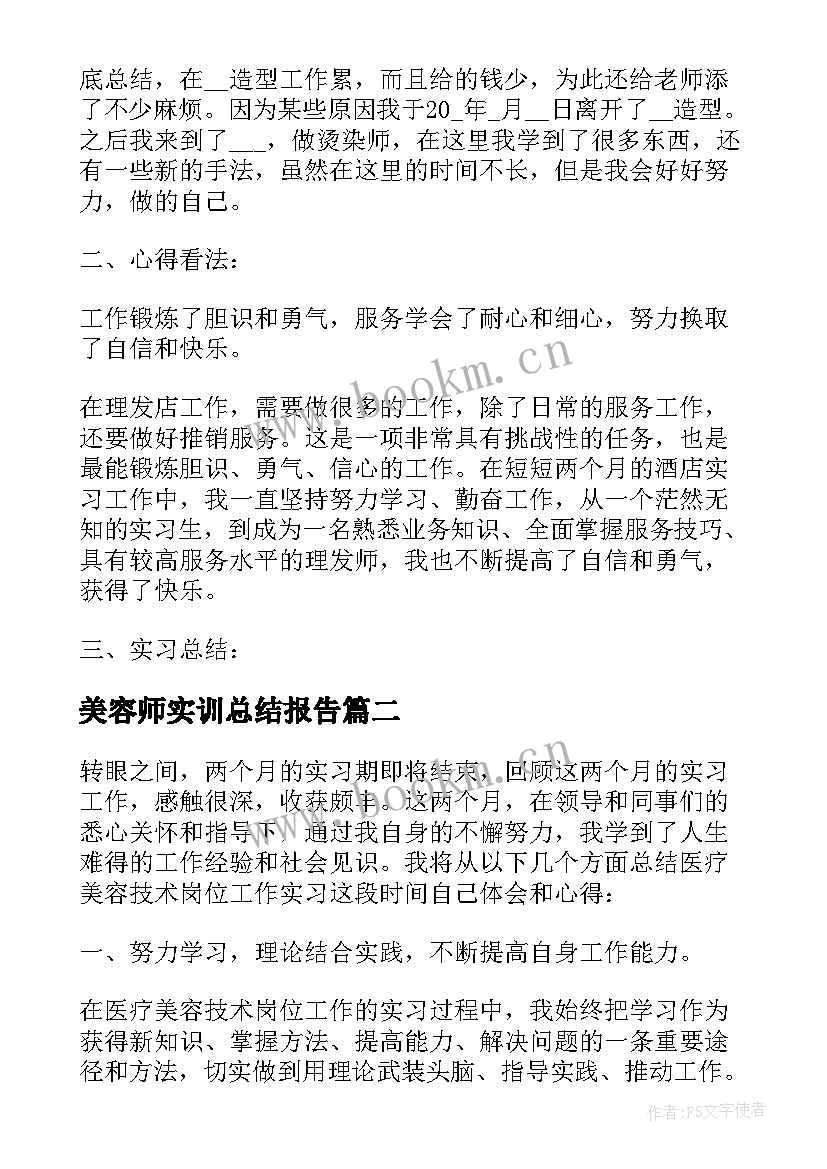 2023年美容师实训总结报告(实用5篇)