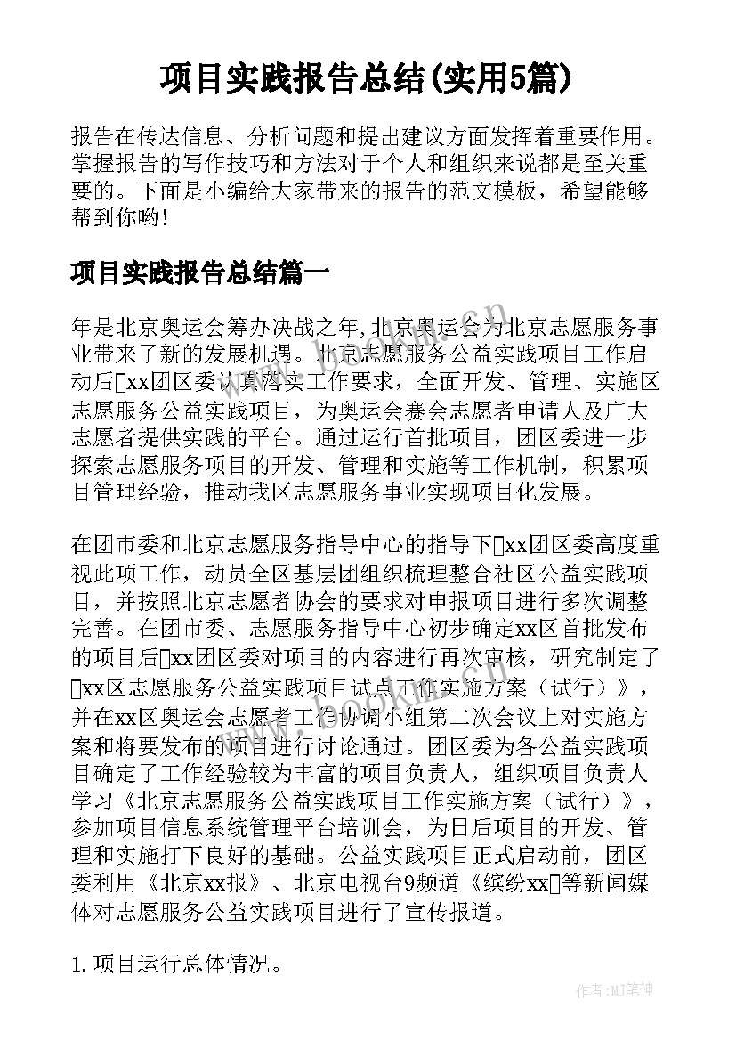 项目实践报告总结(实用5篇)