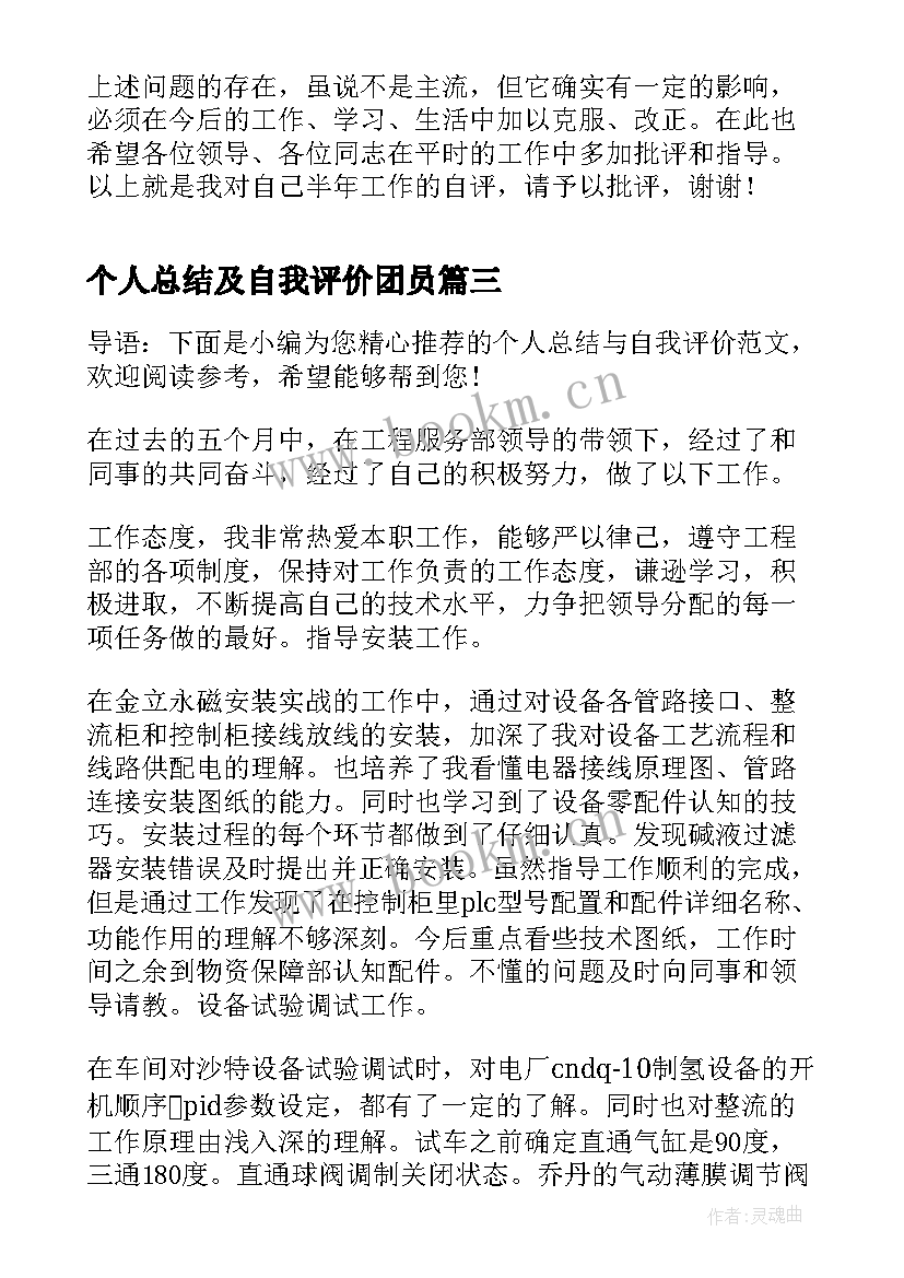 2023年个人总结及自我评价团员 个人总结与自我评价(精选8篇)