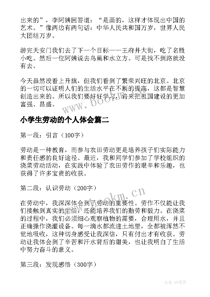 小学生劳动的个人体会(精选8篇)