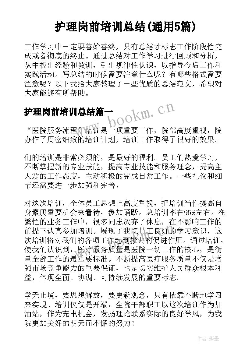 护理岗前培训总结(通用5篇)