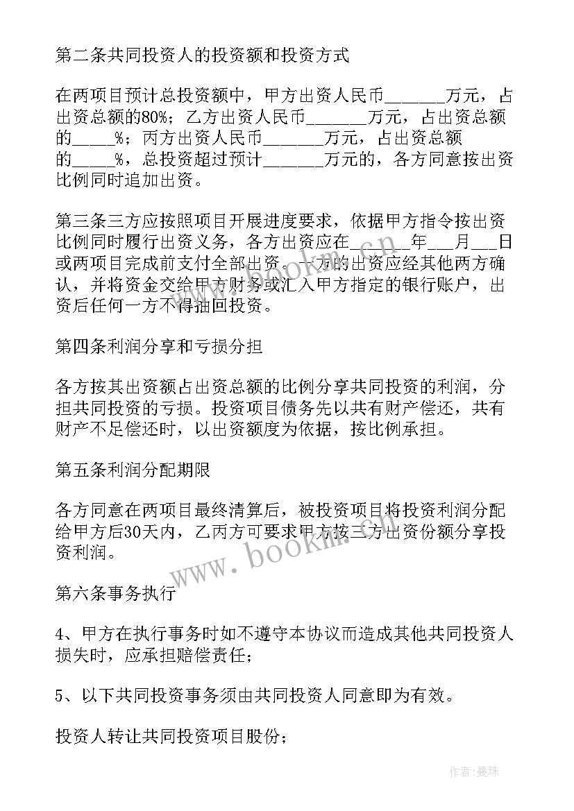 个人投资项目 个人投资合同(大全6篇)