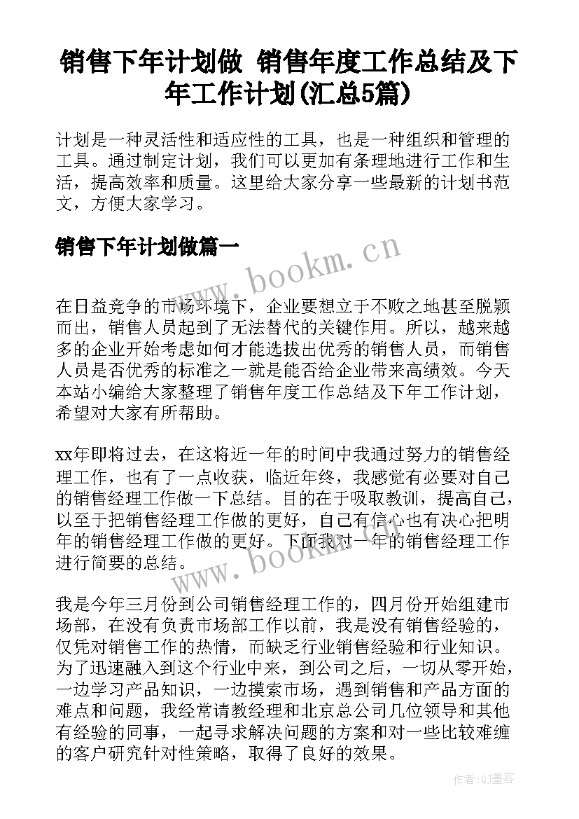 销售下年计划做 销售年度工作总结及下年工作计划(汇总5篇)