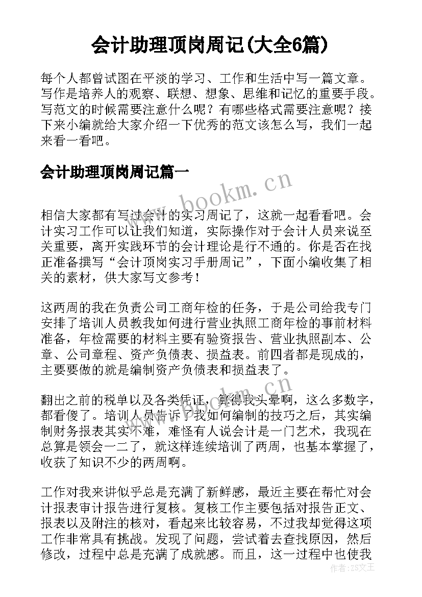 会计助理顶岗周记(大全6篇)