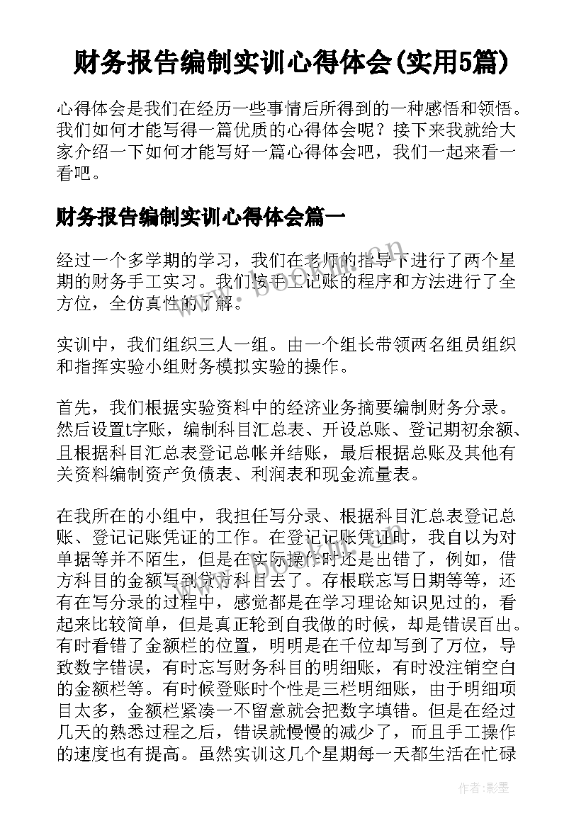 财务报告编制实训心得体会(实用5篇)