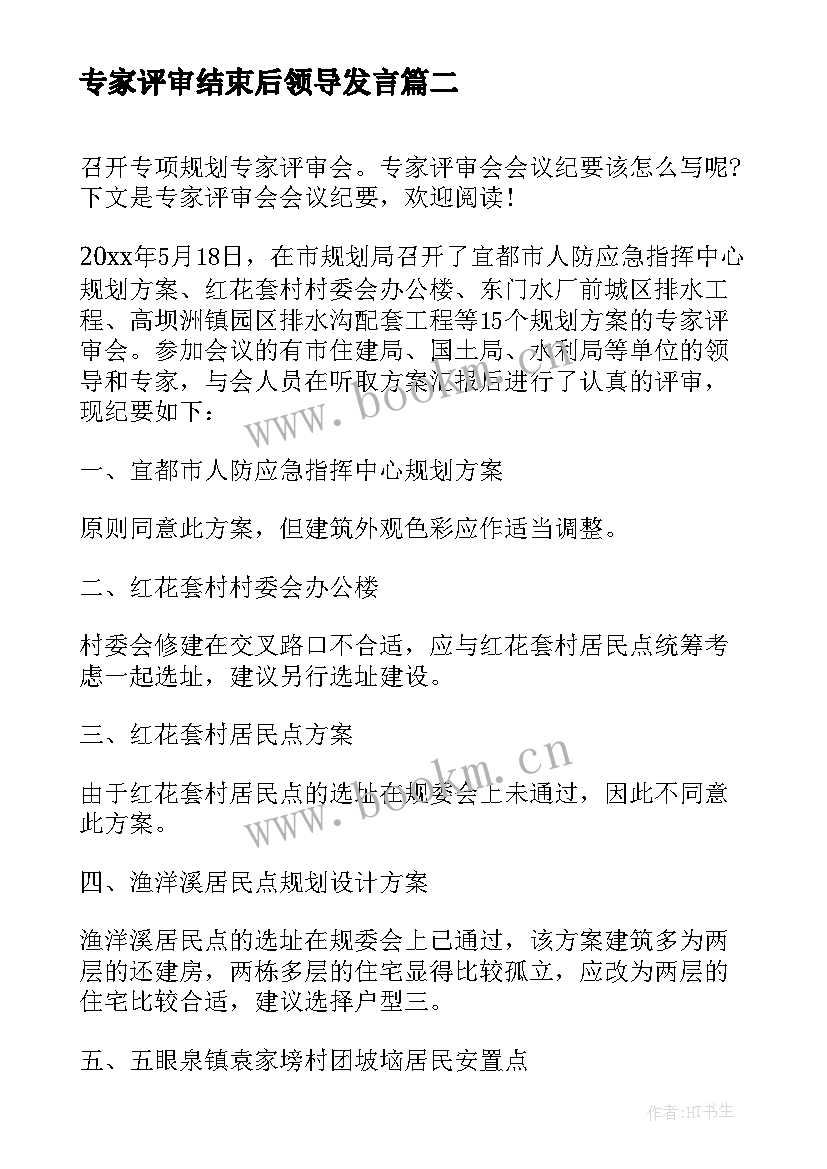 专家评审结束后领导发言 专家评审会会议纪要(模板5篇)