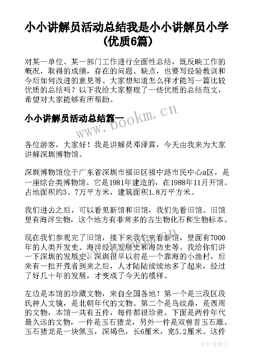 小小讲解员活动总结 我是小小讲解员小学(优质6篇)