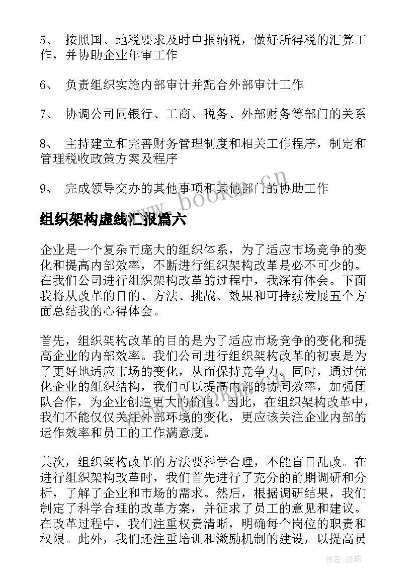 2023年组织架构虚线汇报 财务组织架构学习心得体会(大全8篇)