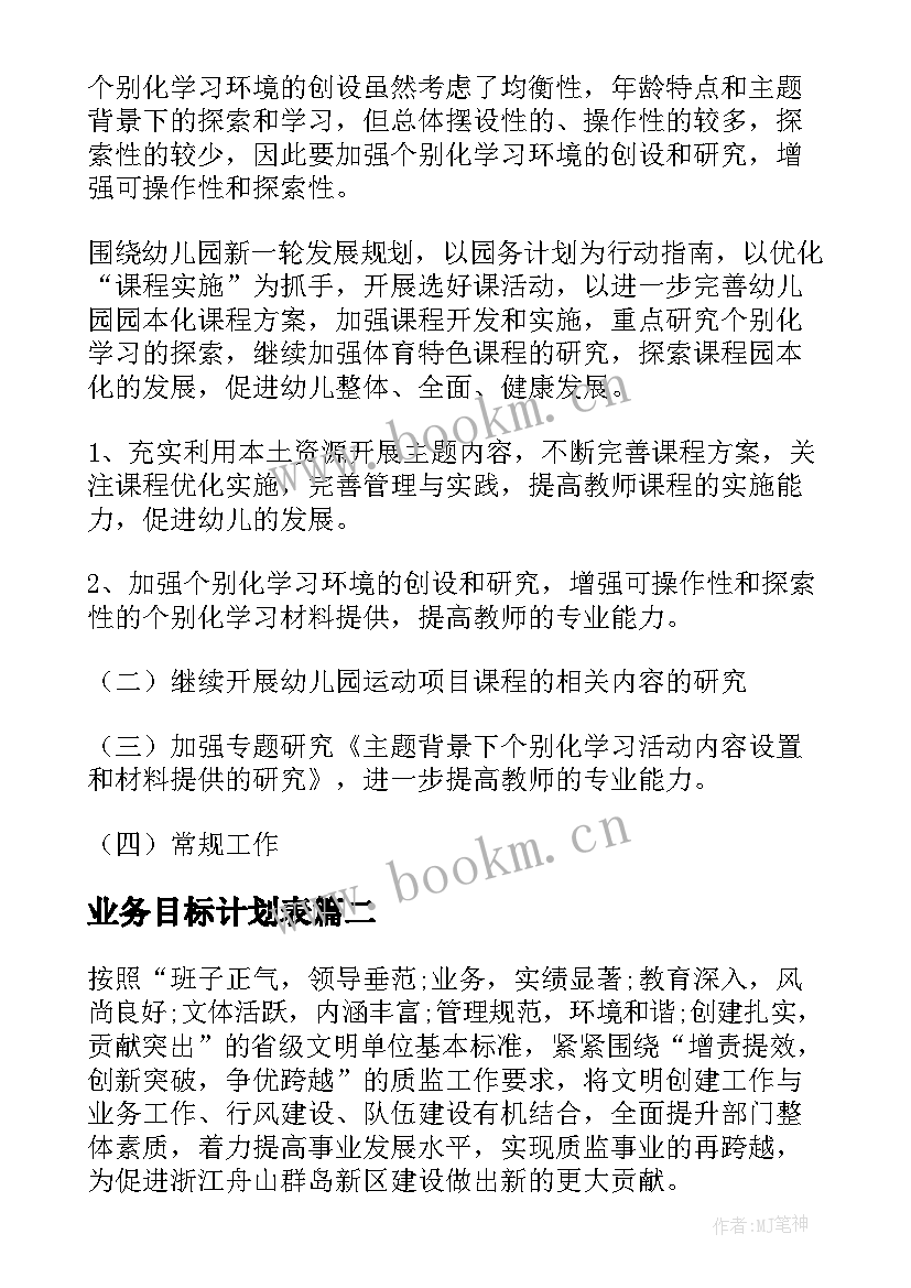 最新业务目标计划表 业务讲堂工作计划和目标必备(优质5篇)