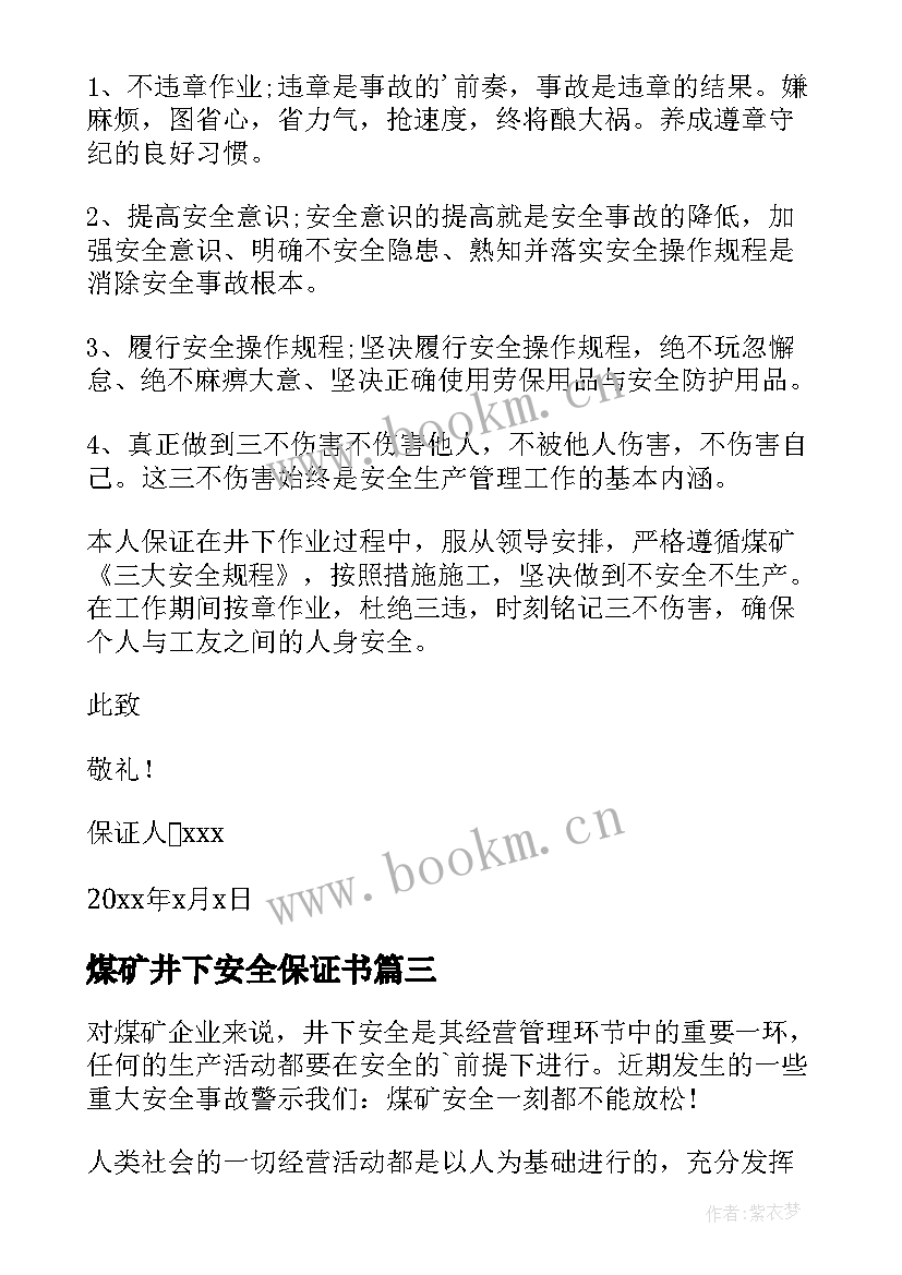 2023年煤矿井下安全保证书(通用5篇)