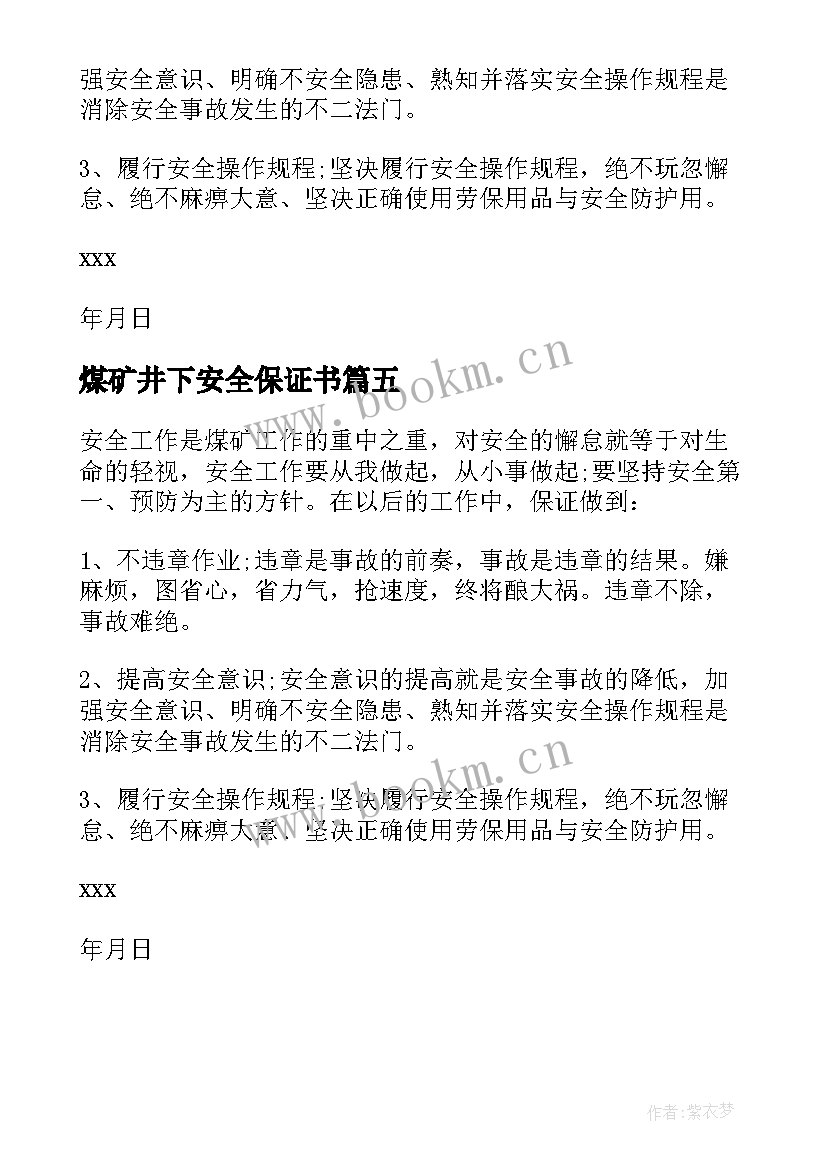 2023年煤矿井下安全保证书(通用5篇)