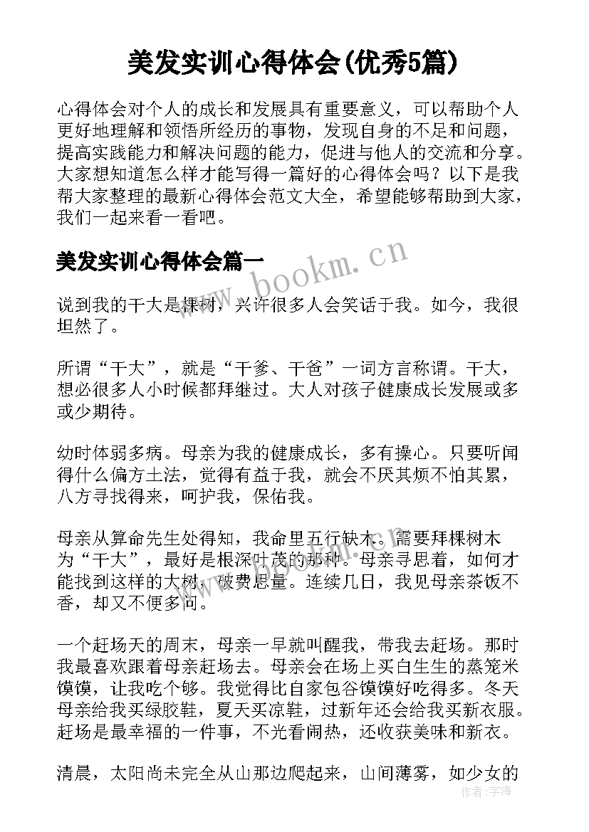 美发实训心得体会(优秀5篇)