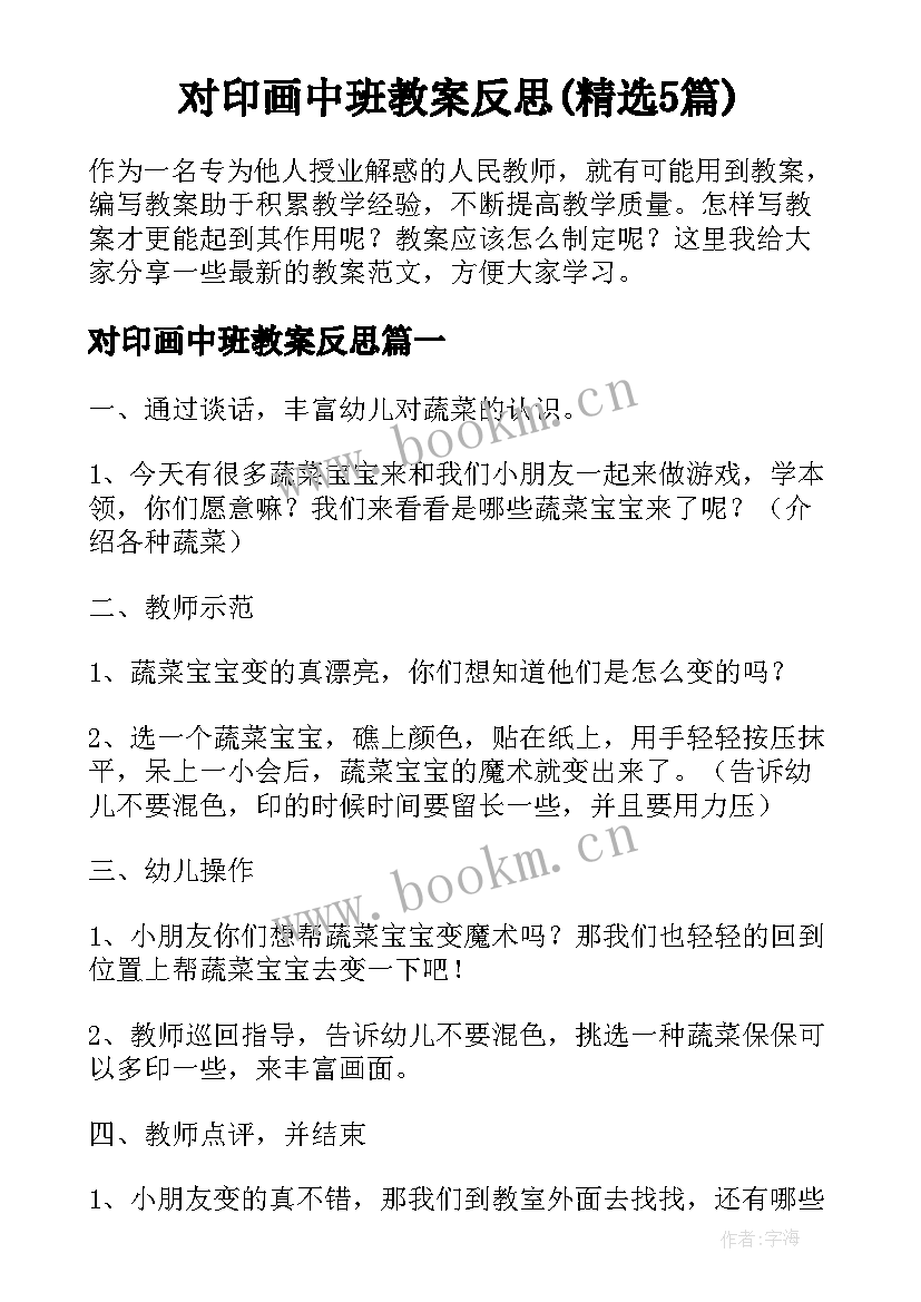 对印画中班教案反思(精选5篇)