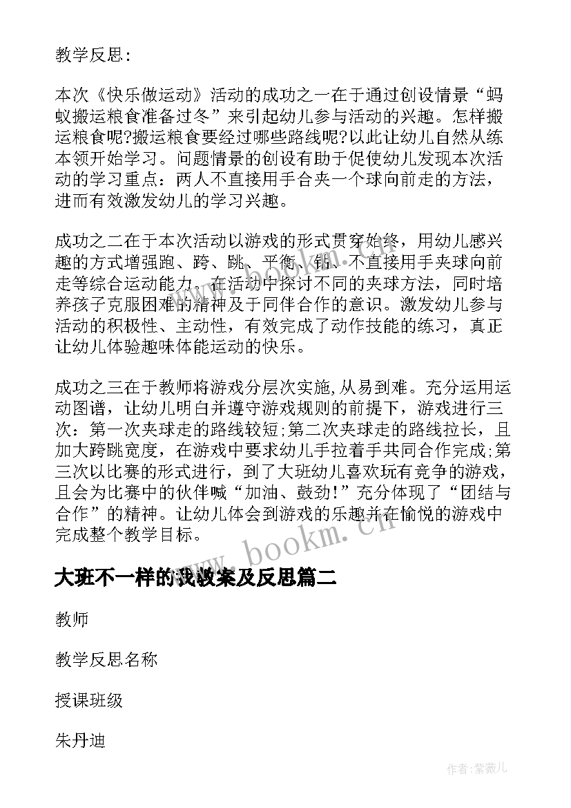 最新大班不一样的我教案及反思 大班教学反思(模板5篇)