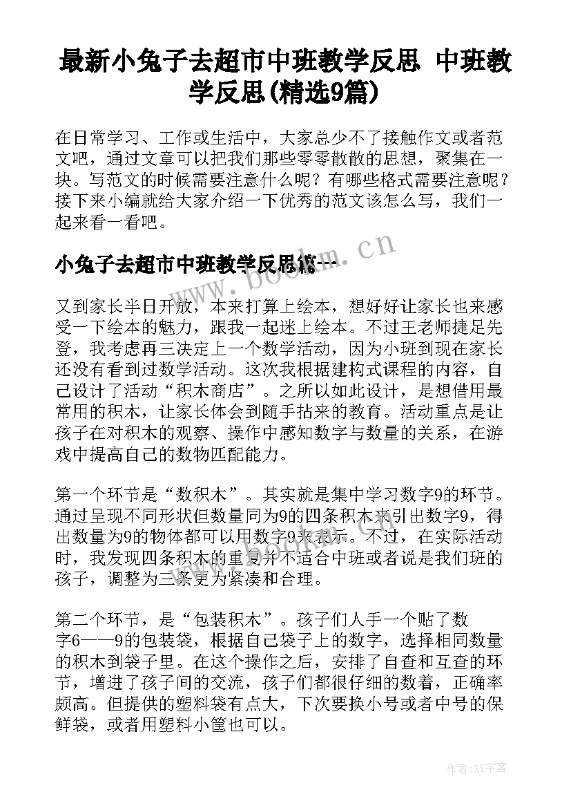 最新小兔子去超市中班教学反思 中班教学反思(精选9篇)