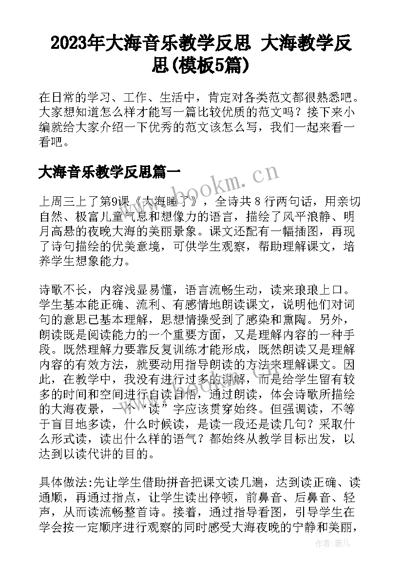 2023年大海音乐教学反思 大海教学反思(模板5篇)