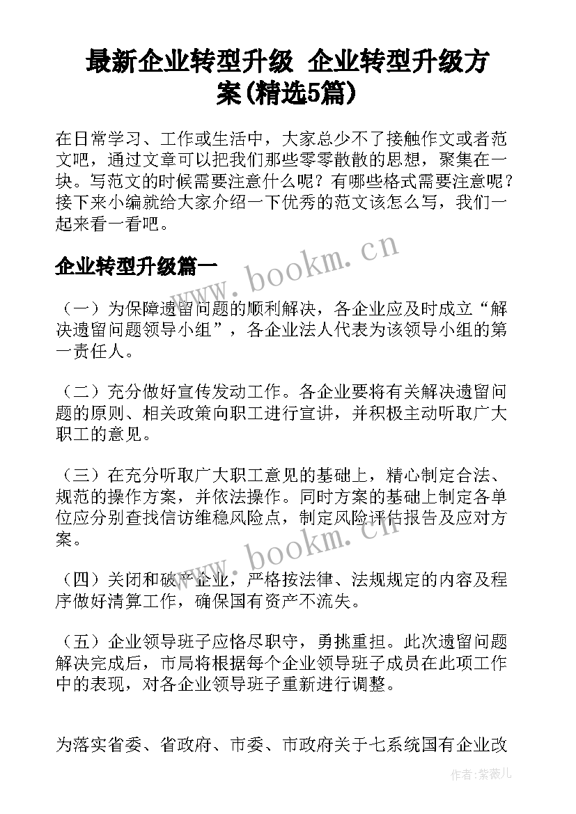 最新企业转型升级 企业转型升级方案(精选5篇)