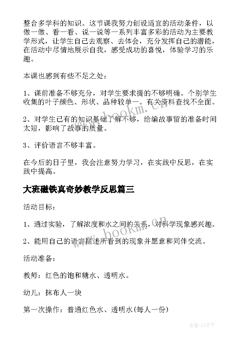 大班磁铁真奇妙教学反思(模板5篇)