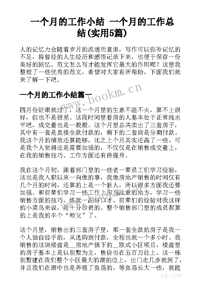 一个月的工作小结 一个月的工作总结(实用5篇)