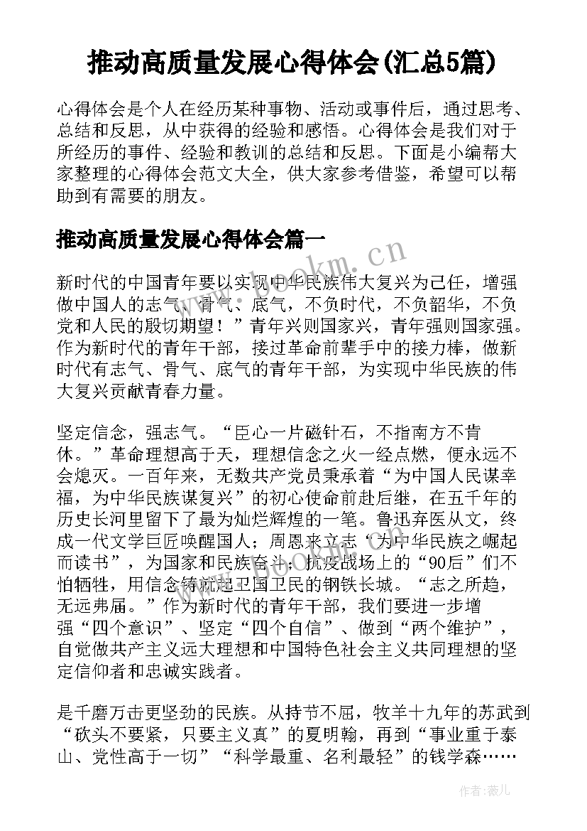 推动高质量发展心得体会(汇总5篇)